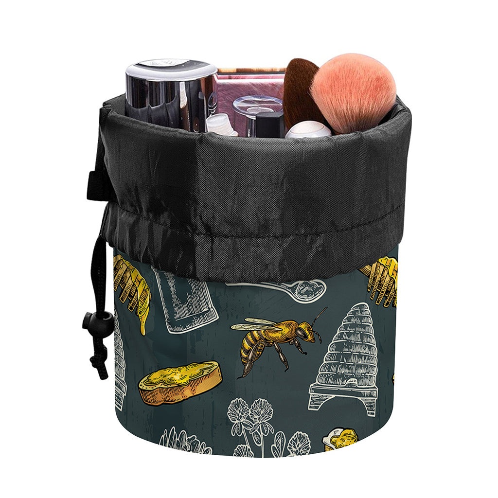 Vintage Honey Bee Print Drawstring Makeup Bag