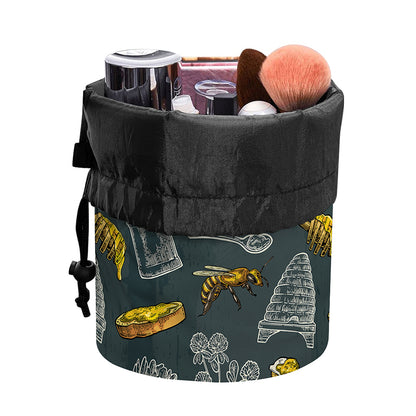 Vintage Honey Bee Print Drawstring Makeup Bag