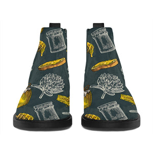 Vintage Honey Bee Print Flat Ankle Boots