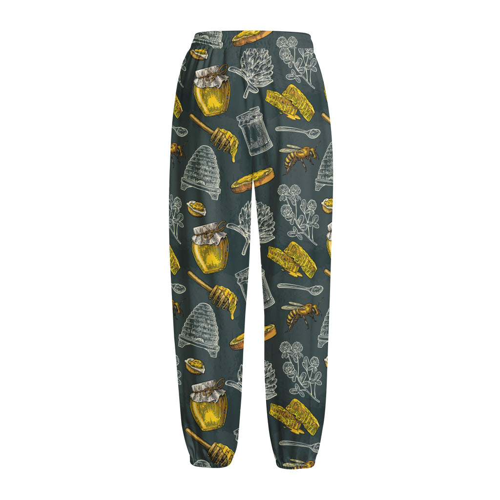 Vintage Honey Bee Print Fleece Lined Knit Pants