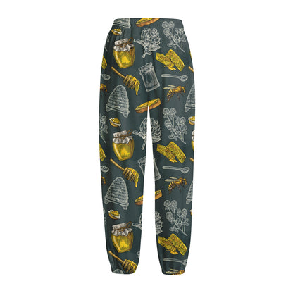 Vintage Honey Bee Print Fleece Lined Knit Pants