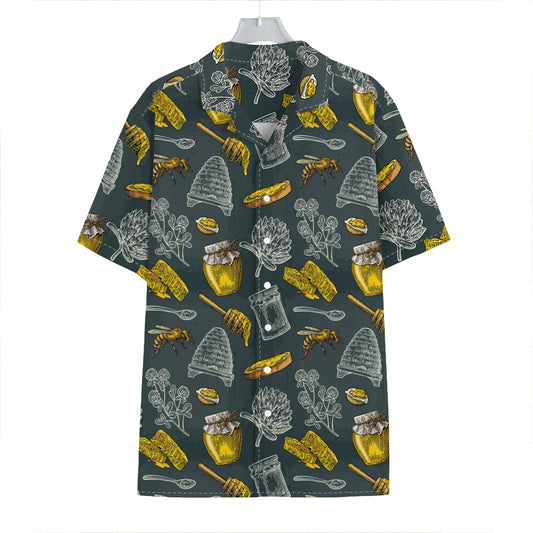 Vintage Honey Bee Print Hawaiian Shirt