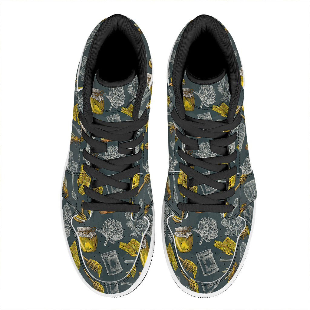 Vintage Honey Bee Print High Top Leather Sneakers