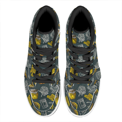 Vintage Honey Bee Print High Top Leather Sneakers