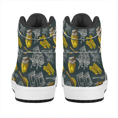 Vintage Honey Bee Print High Top Leather Sneakers
