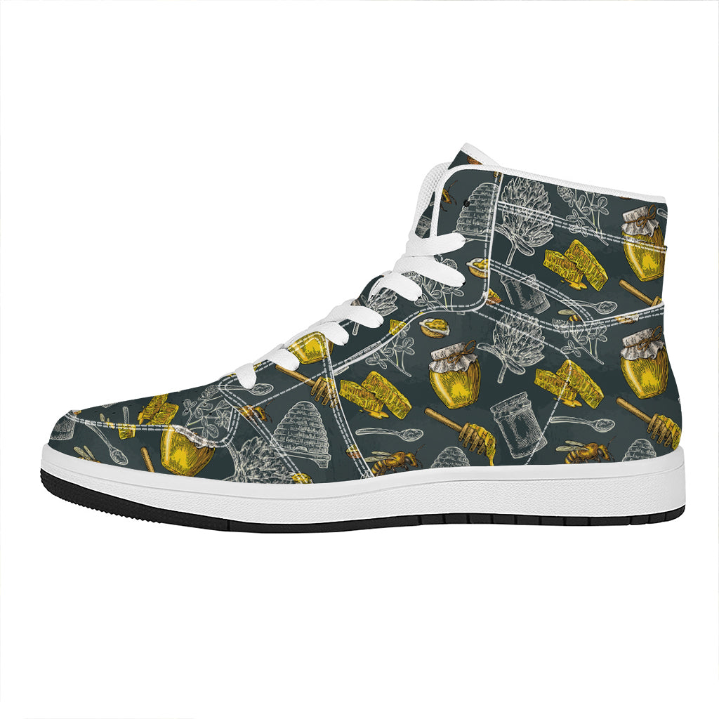 Vintage Honey Bee Print High Top Leather Sneakers