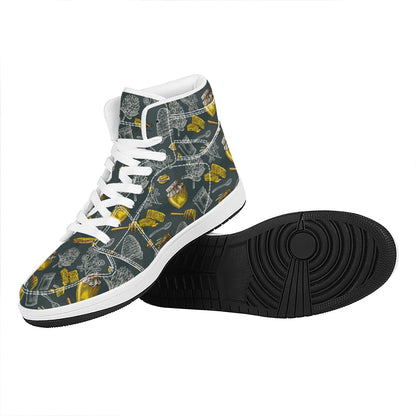 Vintage Honey Bee Print High Top Leather Sneakers