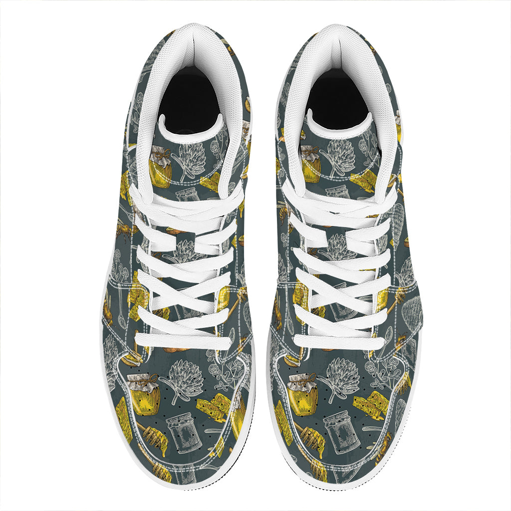 Vintage Honey Bee Print High Top Leather Sneakers