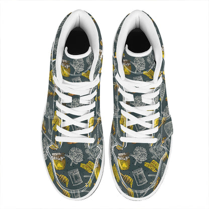 Vintage Honey Bee Print High Top Leather Sneakers