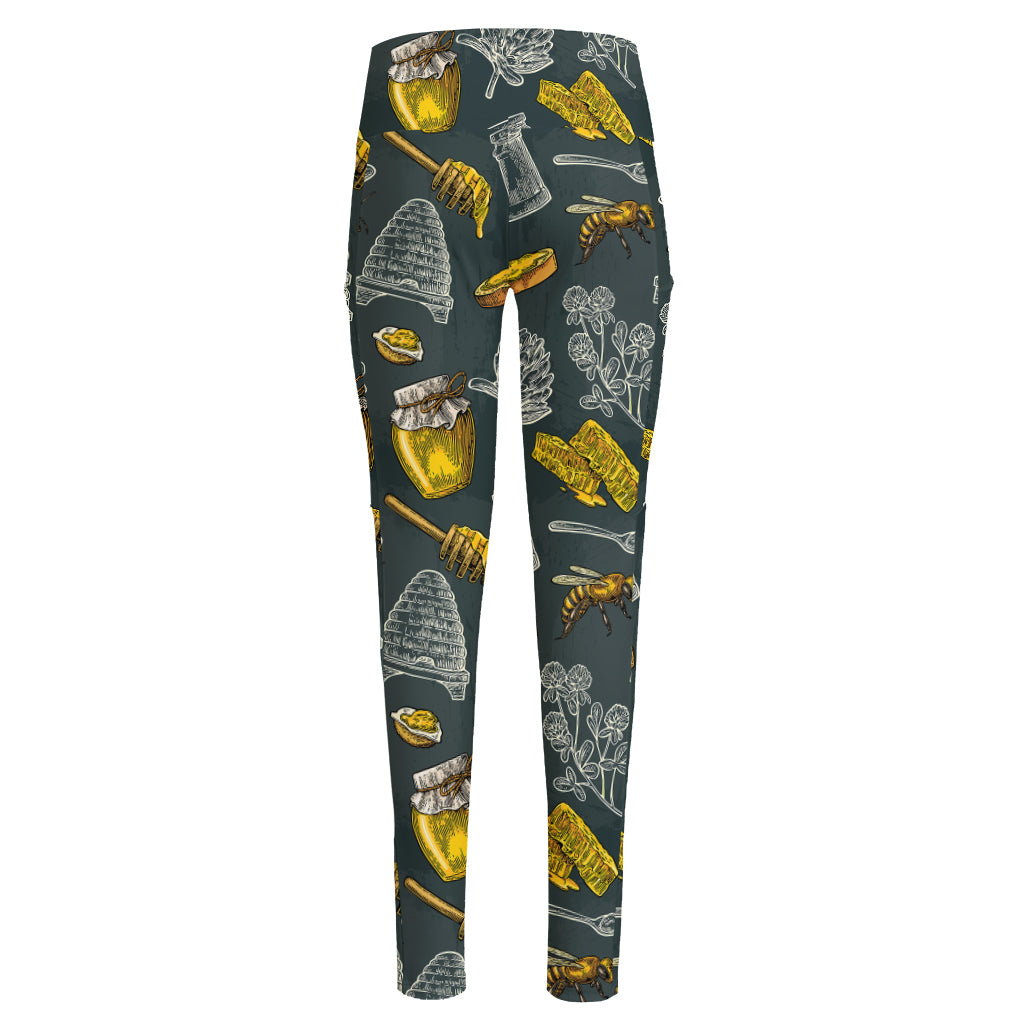 Vintage Honey Bee Print High-Waisted Pocket Leggings