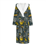 Vintage Honey Bee Print Hooded Bathrobe
