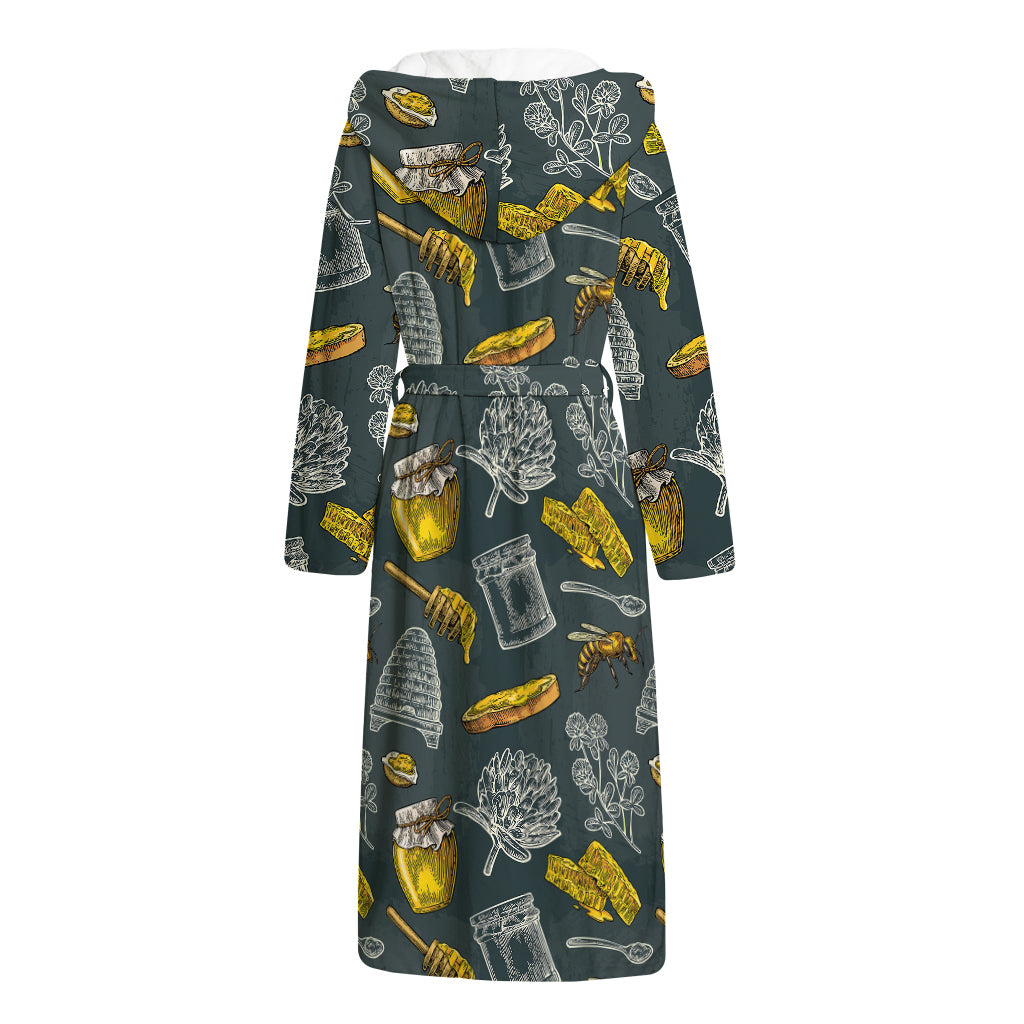 Vintage Honey Bee Print Hooded Bathrobe