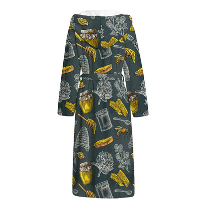 Vintage Honey Bee Print Hooded Bathrobe