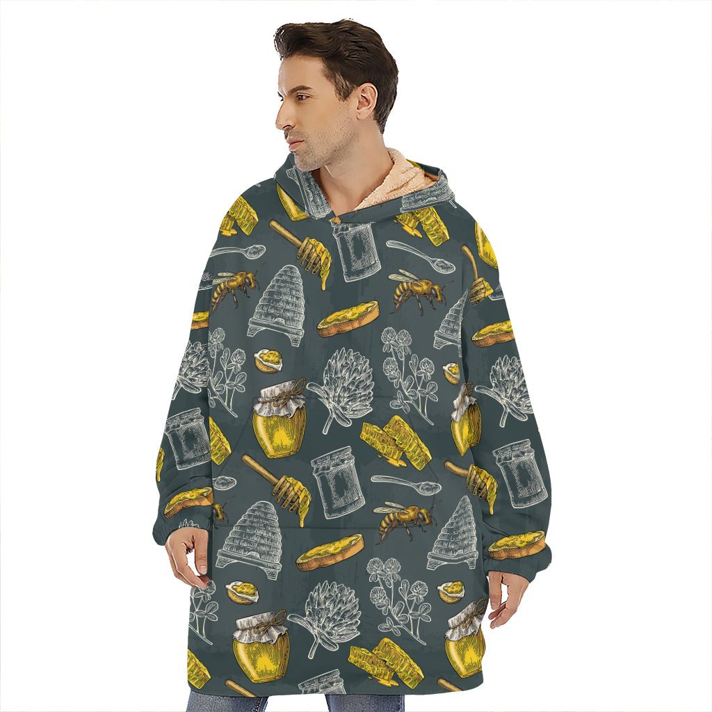 Vintage Honey Bee Print Hoodie Blanket