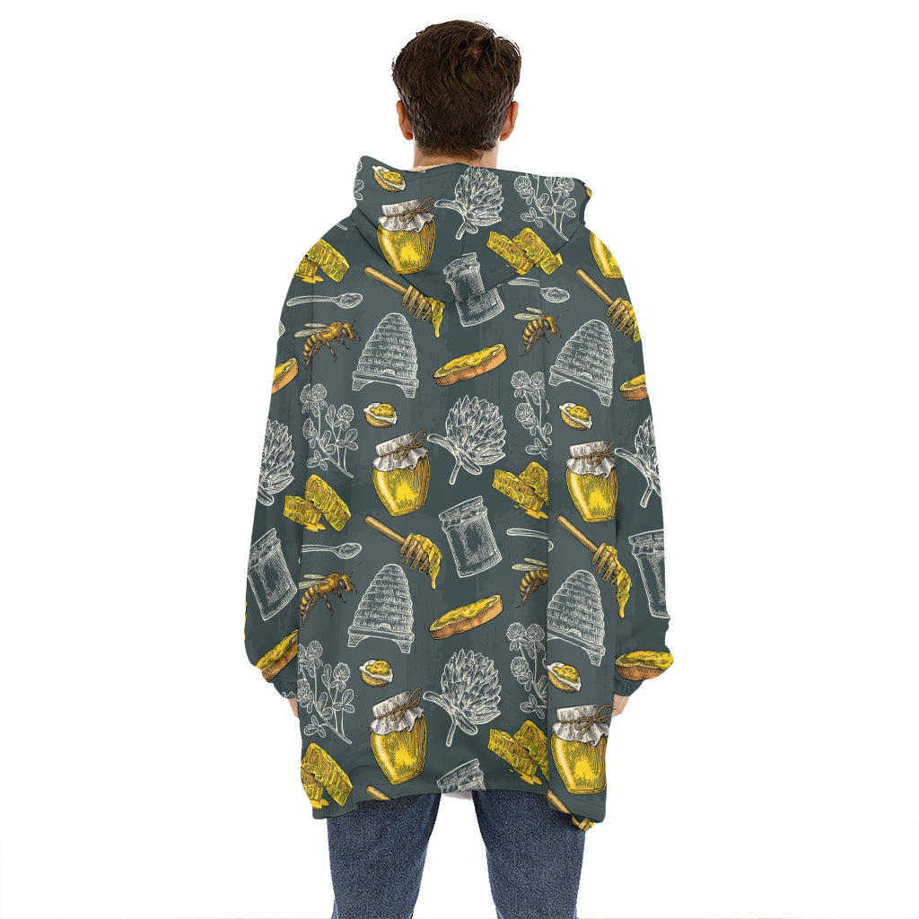 Vintage Honey Bee Print Hoodie Blanket