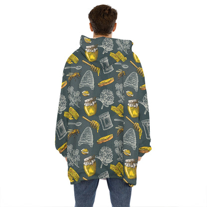Vintage Honey Bee Print Hoodie Blanket