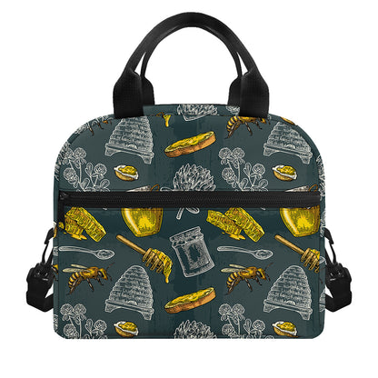 Vintage Honey Bee Print Insulated Lunch Bag