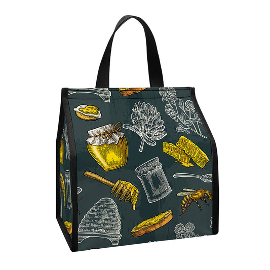 Vintage Honey Bee Print Insulated Lunch Tote