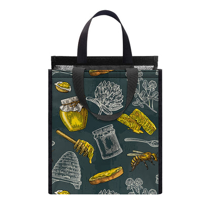 Vintage Honey Bee Print Insulated Lunch Tote