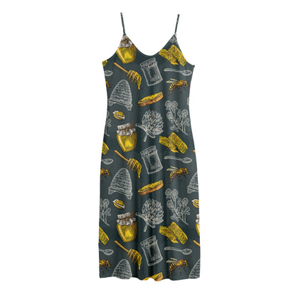 Vintage Honey Bee Print Jersey Midi Cami Dress