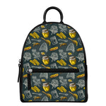 Vintage Honey Bee Print Leather Backpack