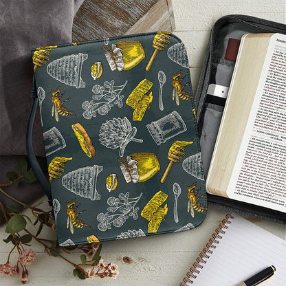 Vintage Honey Bee Print Leather Bible Cover