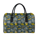 Vintage Honey Bee Print Leather Duffle Bag