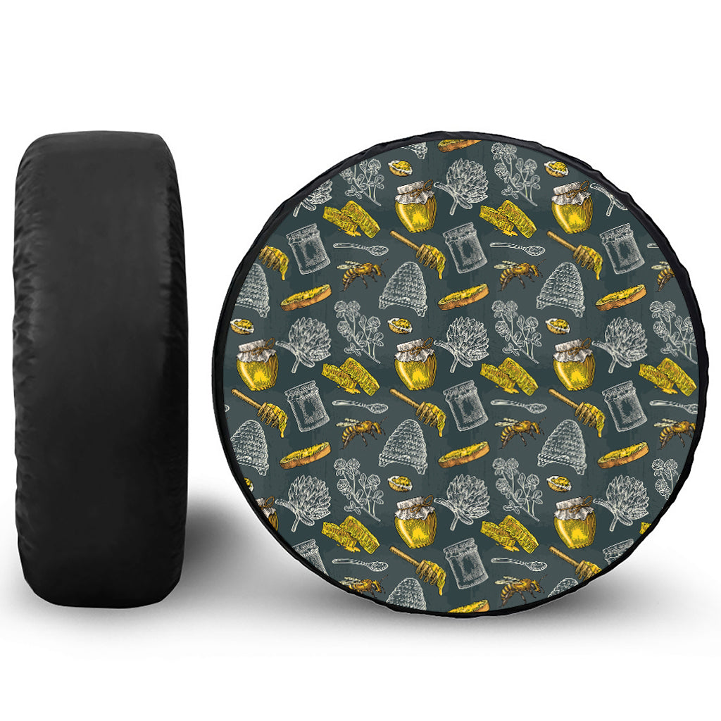 Vintage Honey Bee Print Leather Spare Tire Cover