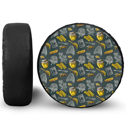 Vintage Honey Bee Print Leather Spare Tire Cover