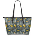 Vintage Honey Bee Print Leather Tote Bag With Zipper