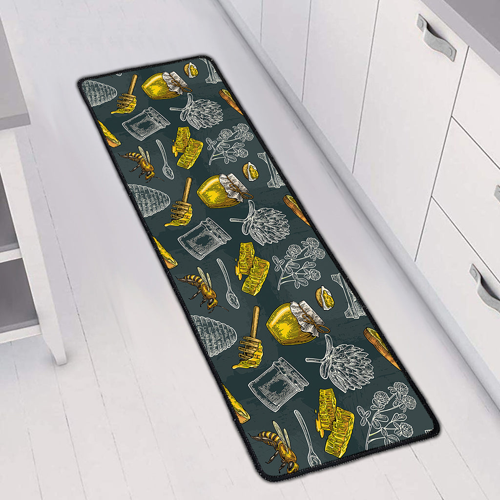 Vintage Honey Bee Print Long Kitchen Mat