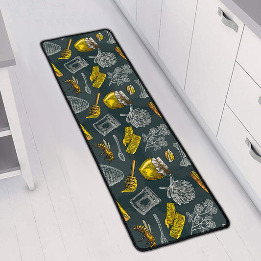 Vintage Honey Bee Print Long Kitchen Mat