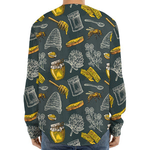 Vintage Honey Bee Print Long Sleeve Baseball Jersey