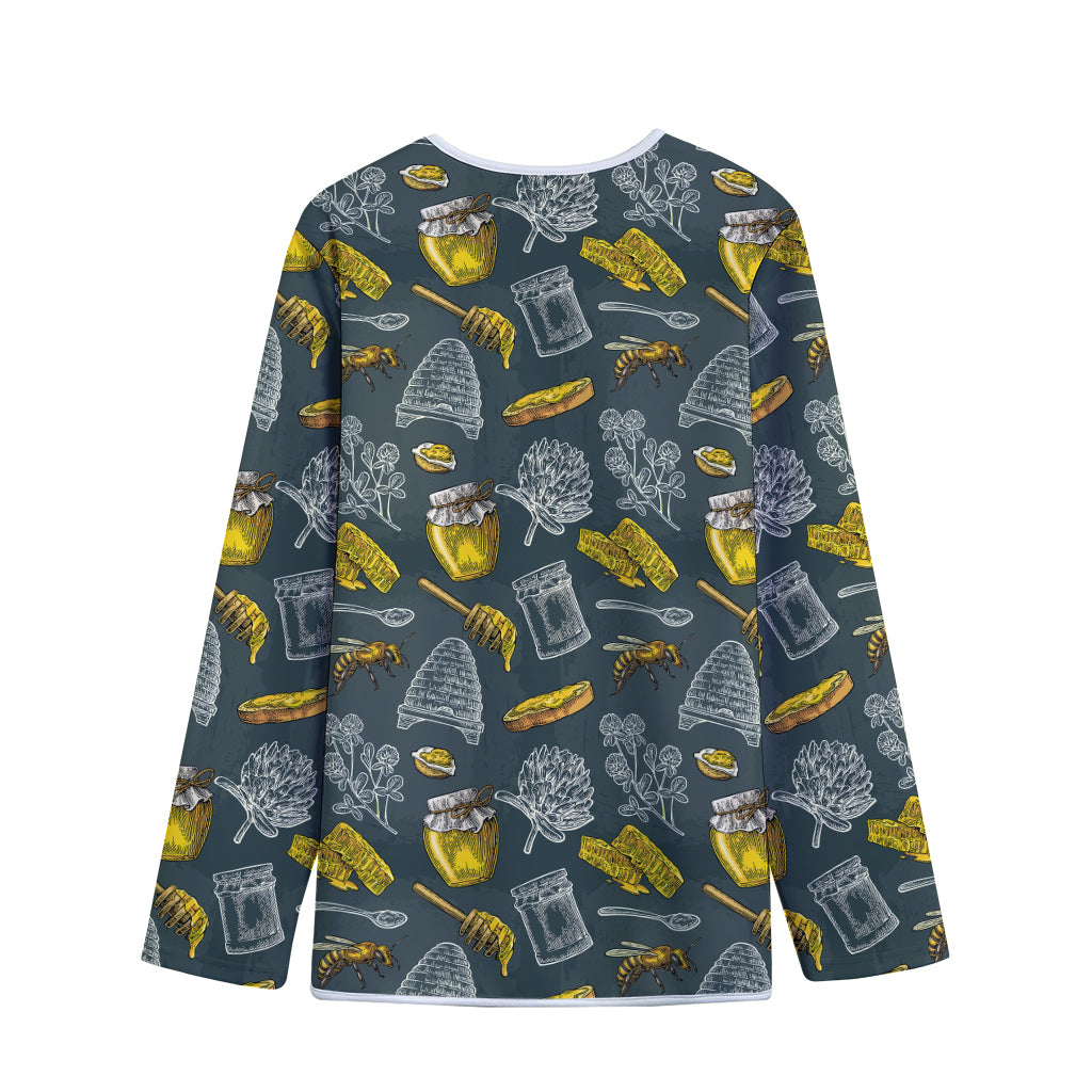Vintage Honey Bee Print Long Sleeve Short Coat