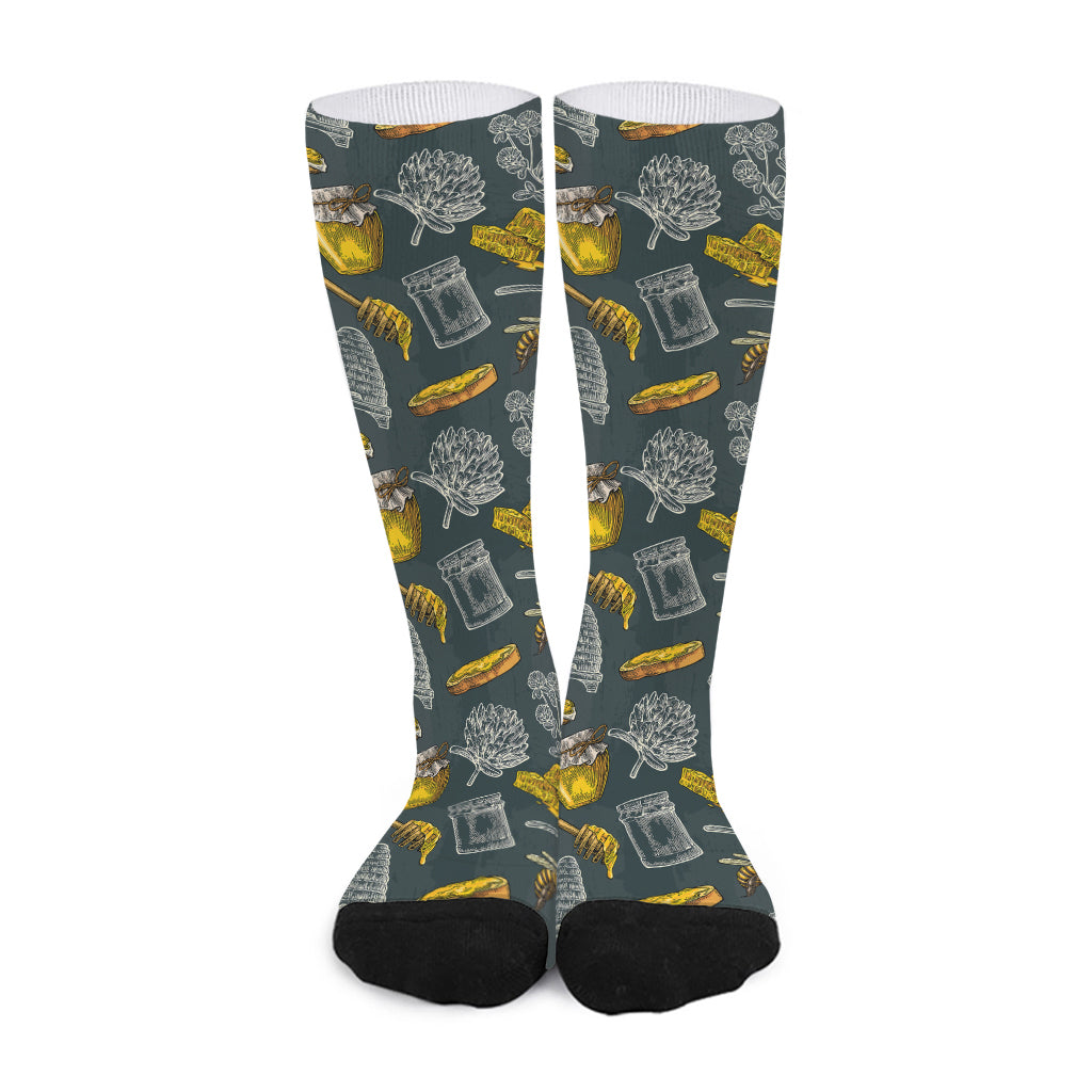 Vintage Honey Bee Print Long Socks