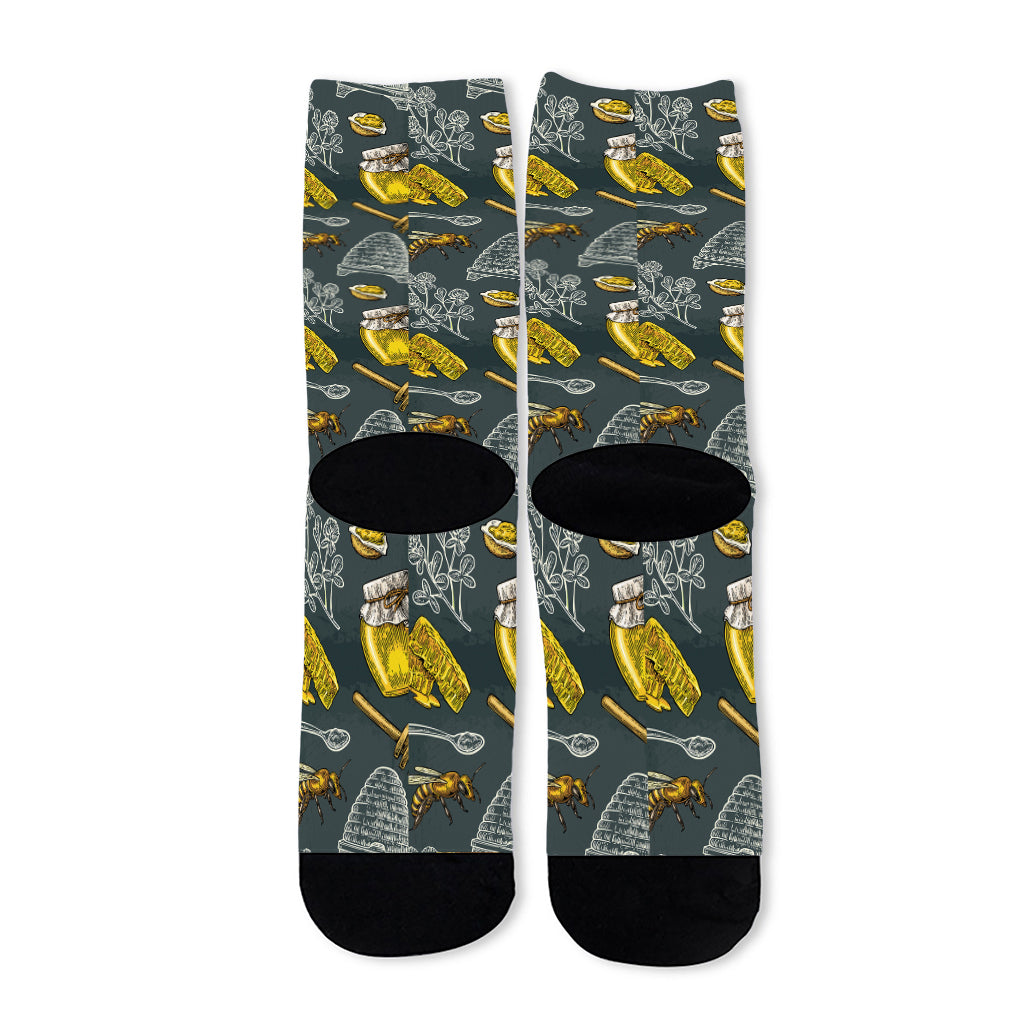 Vintage Honey Bee Print Long Socks