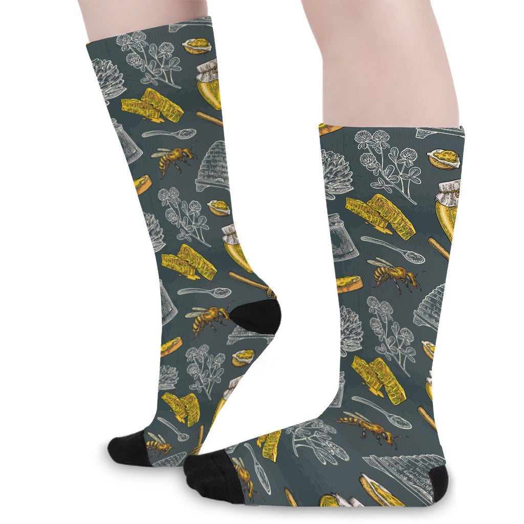 Vintage Honey Bee Print Long Socks