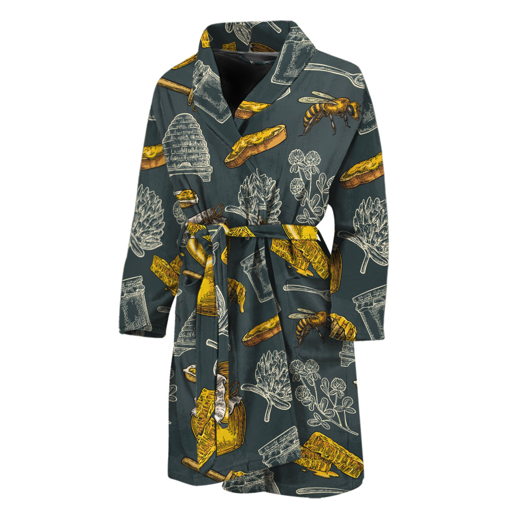 Vintage Honey Bee Print Men's Bathrobe