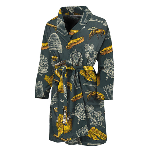Vintage Honey Bee Print Men's Bathrobe