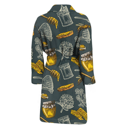Vintage Honey Bee Print Men's Bathrobe