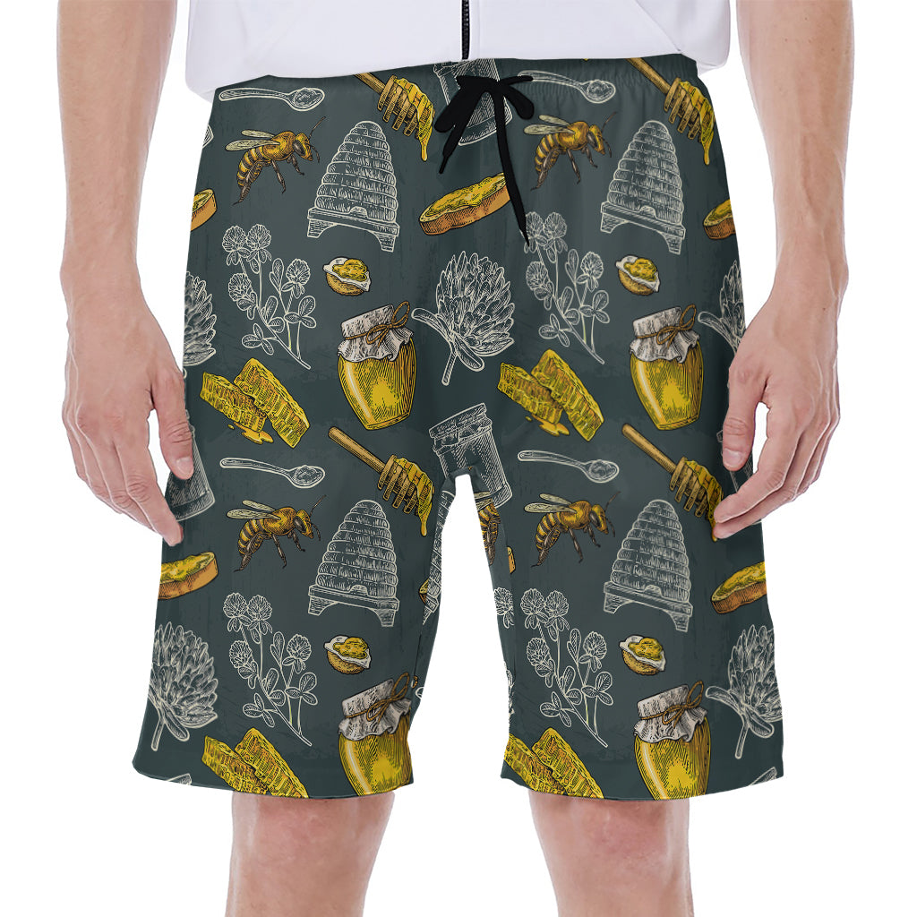 Vintage Honey Bee Print Men's Beach Shorts
