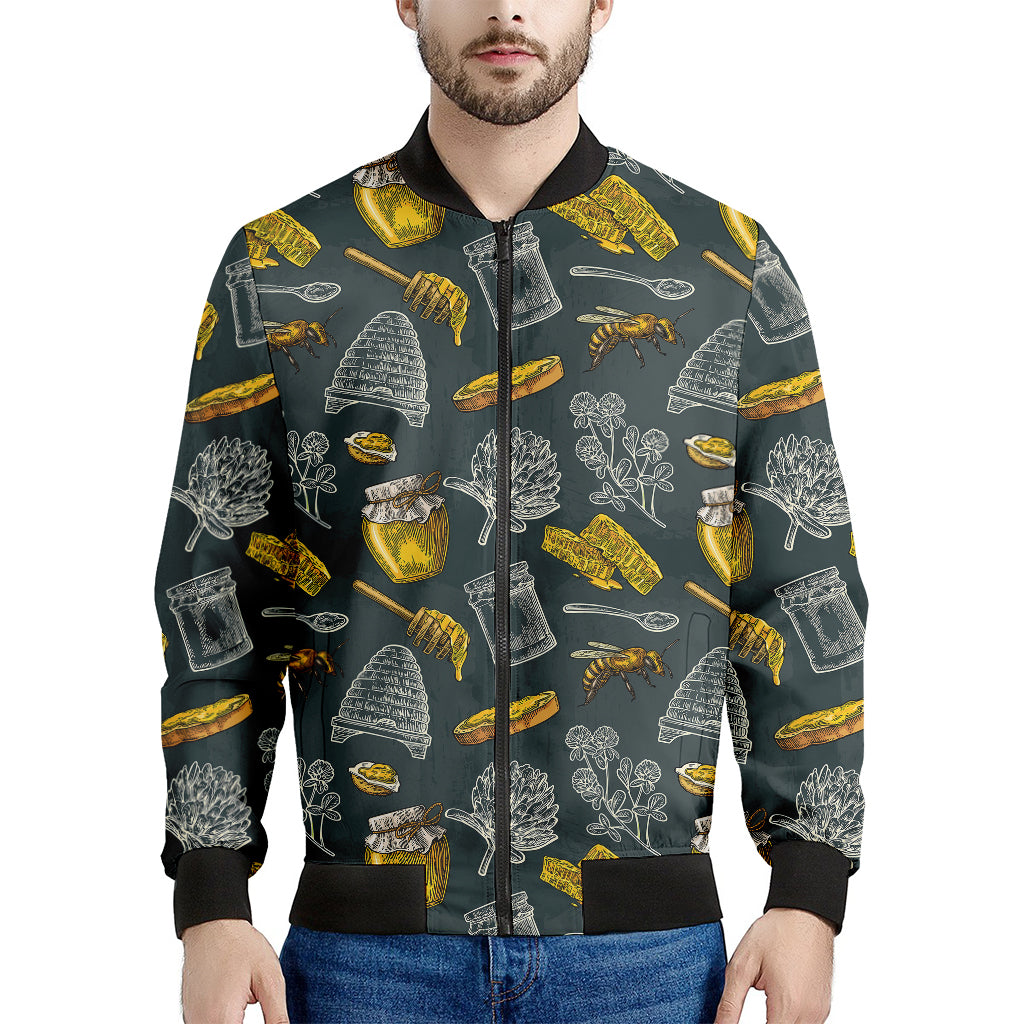 Vintage Honey Bee Print Men's Bomber Jacket
