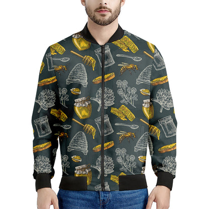 Vintage Honey Bee Print Men's Bomber Jacket