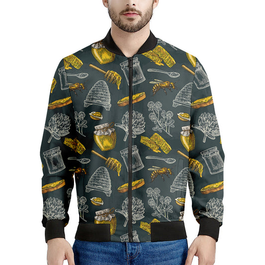 Vintage Honey Bee Print Men's Bomber Jacket