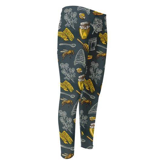 Vintage Honey Bee Print Men's Compression Pants