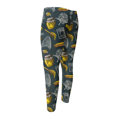 Vintage Honey Bee Print Men's Compression Pants