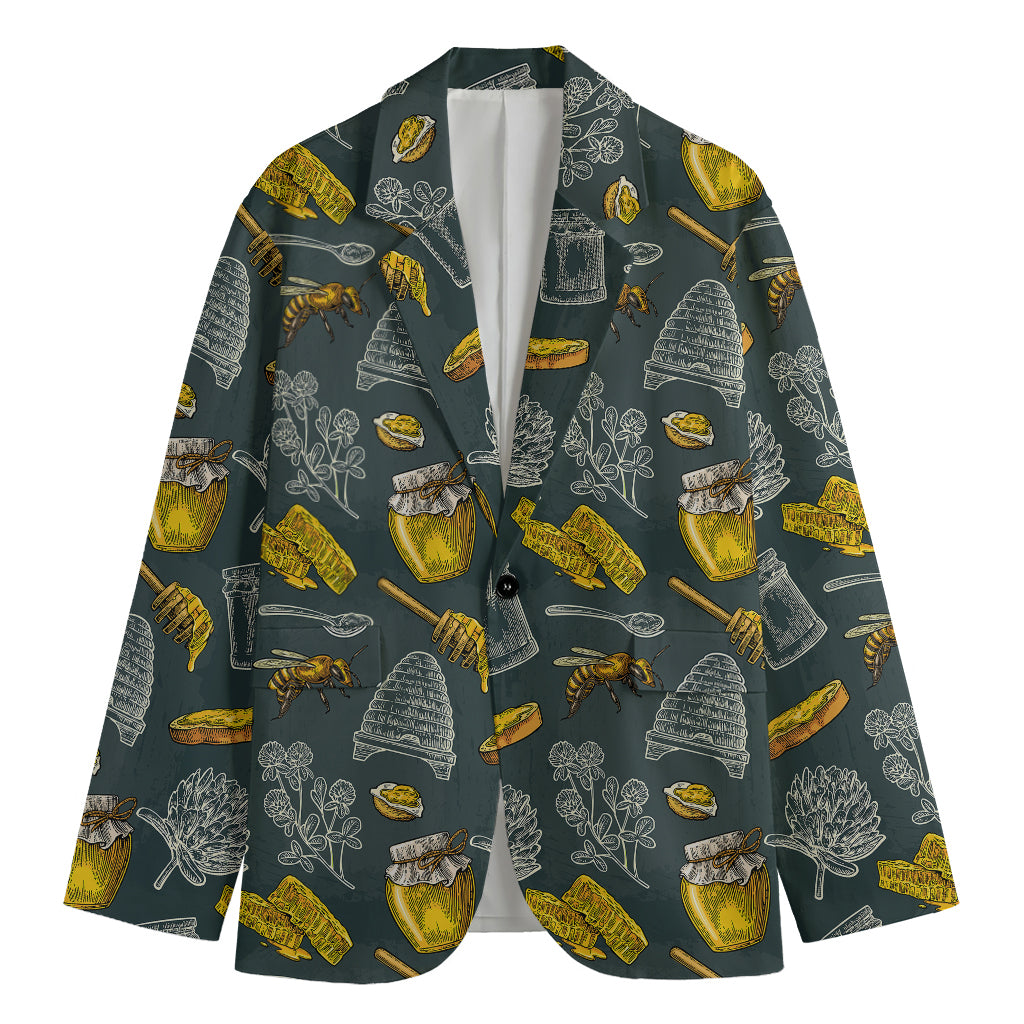 Vintage Honey Bee Print Men's Cotton Blazer