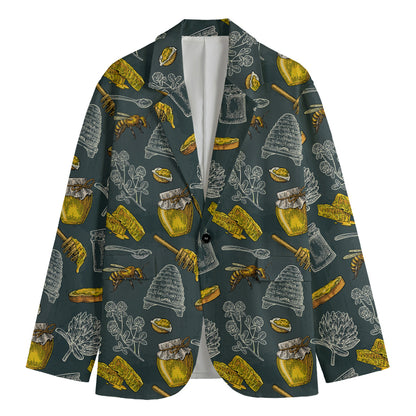 Vintage Honey Bee Print Men's Cotton Blazer