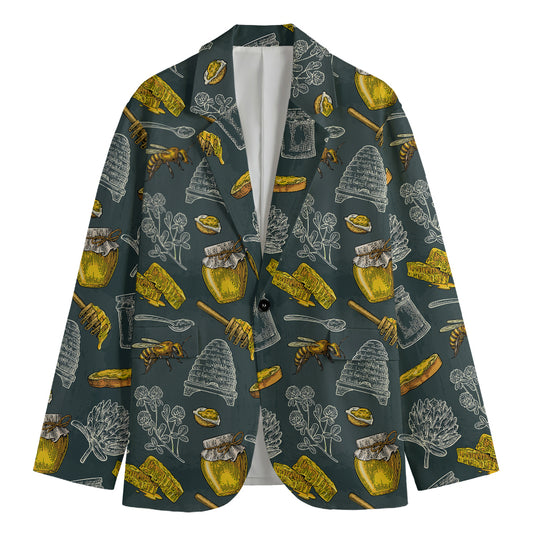 Vintage Honey Bee Print Men's Cotton Blazer