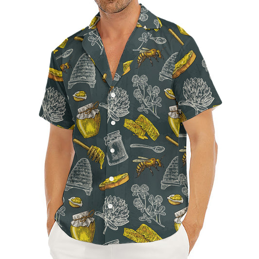 Vintage Honey Bee Print Men's Deep V-Neck Shirt